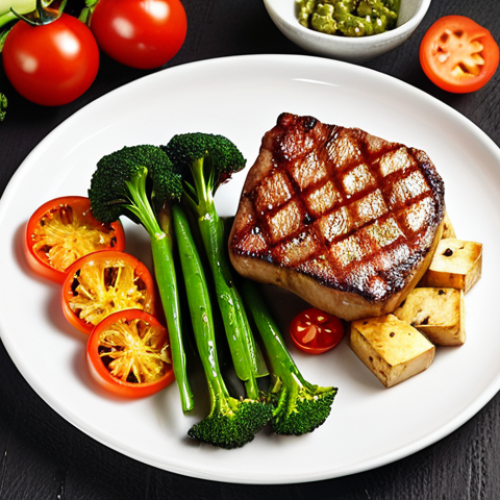 Home 6 Tofu steak with vegetables, showcasing high protein and low calorie tofu as a versatile alternative food.